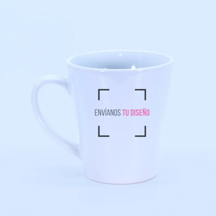 Taza para café personalizada en cerámica blanca, con espacio central para diseño a elección.