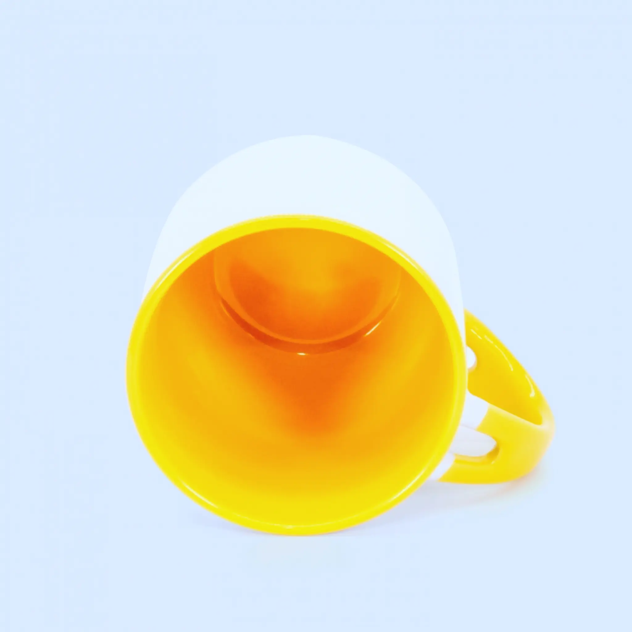 Vista del interior del tazón con cuchara amarillo personalizado.