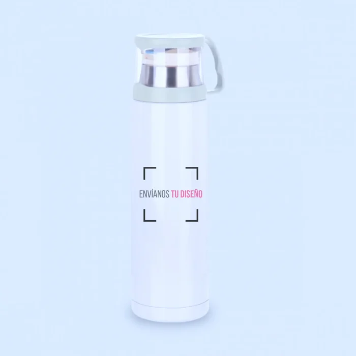 Termo con taza personalizado. Incluye tapa removible que funciona como taza. Diseño a elección.